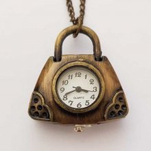 Antique Bronze Gusset Bag Watch with Chain
