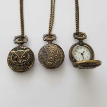 Antique Bronze Owl Gusset Watch with Chain