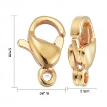 1 Stainless Steel Clasp 24K Gold Plated Lobster Clasp 9 x 6 mm Gold