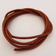 1 mètre Cordon rond cuir lisse Marron 3 mm petit défaut N°01