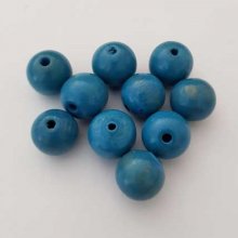 10 Perles Bois ronde 14 mm Turquoise N°01