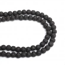 10 Perles en Pierre de Lave ( Naturel ) Rond Noir 6mm