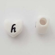 Perle Cœur Lettre H Blanc Noir 11mm