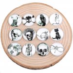 Lot 20 round glass cabochons 25 mm Crane Halloween