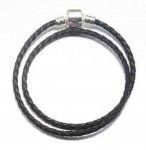 European bracelet 2 turns braided Clip Uni 01 20cm Black