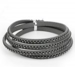 Leather 06 mm Grey inlaid with rhinestones 1 meter