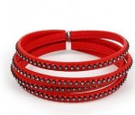 Leather 06 mm Red inlaid with rhinestones 1 meter