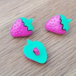 Fancy buttons, children, babies Strawberry pattern N°04 green and fushia