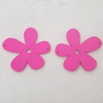 Flower Wood pendant or connector 57 mm Fluorescent Pink