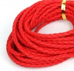 5 meters Round cord imitation leather braided Red 3 mm