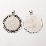 2 x 30mm silver cabochon holders, cabochon pendants 37AS