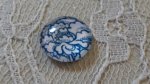 round glass cabochon 12mm blue flower 021 