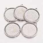 2 x 25mm silver cabochon holders, cabochon pendants 19AS-RS 