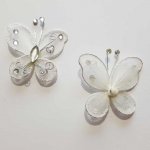 Lot de 2 Papillons Tissus et Strass Blanc