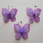 Lot de 3 Papillons Tissus et Strass Mauve