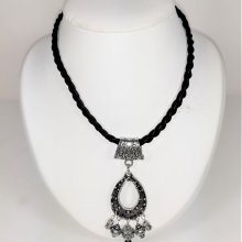 Valentine's Day! Braided leather necklace and antique silver metal pendant.