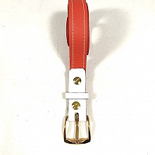 Ceinture pour Elle, en cuir orange et blanc, boucle métal doré.