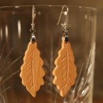 earrings oak leaf wood of Hetre ethical jewelry handmade wood, nature jewelry waxed, for pierced ears