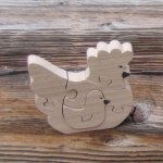 Wooden jigsaw puzzle 5 pieces hen and her chick solid beech, handmade, farm animals, farmyard