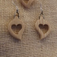earrings heart waxed ash wood, wood wedding, valentine's day, handmade