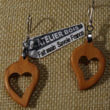 earrings heart wood cherry waxed, wood wedding, valentine's day, handmade