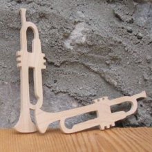 3mm trumpet figurine hand cut solid maple wood, decorative miniature, music scrapbooking embellishment