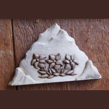 Mountain with gentians small bas relief carved