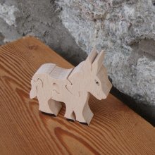 Wooden jigsaw puzzle animals donkey 4 pieces in solid handmade Hetre, farm animals