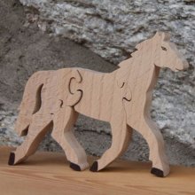 Wooden jigsaw puzzle 4 pieces horse riding Hetre massif fait main, animaux de la ferme