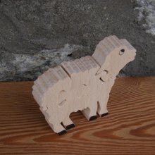 Wooden jigsaw puzzle 4 pieces sheep or lamb solid handmade Hetre, farm animals