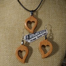 Beechwood heart set, earrings and pendant, wood wedding gift idea, valentine's day, handmade