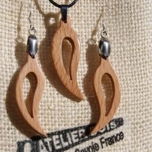 Beech wood hollowed leaf set, handmade earrings and pendant