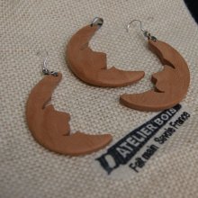 Moon set, earrings and pendant made of beech wood, handmade