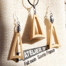 Cherry wood triangle set, earrings and pendant handmade
