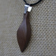 wooden pendant leaf made of waxed walnut wood, handmade ethical jewel