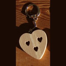 heart keychain and cut hearts Valentine's day, wood noces, handmade solid wood