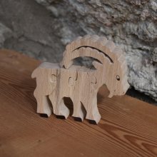 Wooden jigsaw puzzle 4 pieces Ibex in solid beech, handmade, mountain animals