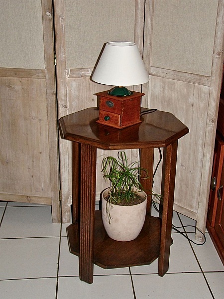 Old green coffee grinder lamp