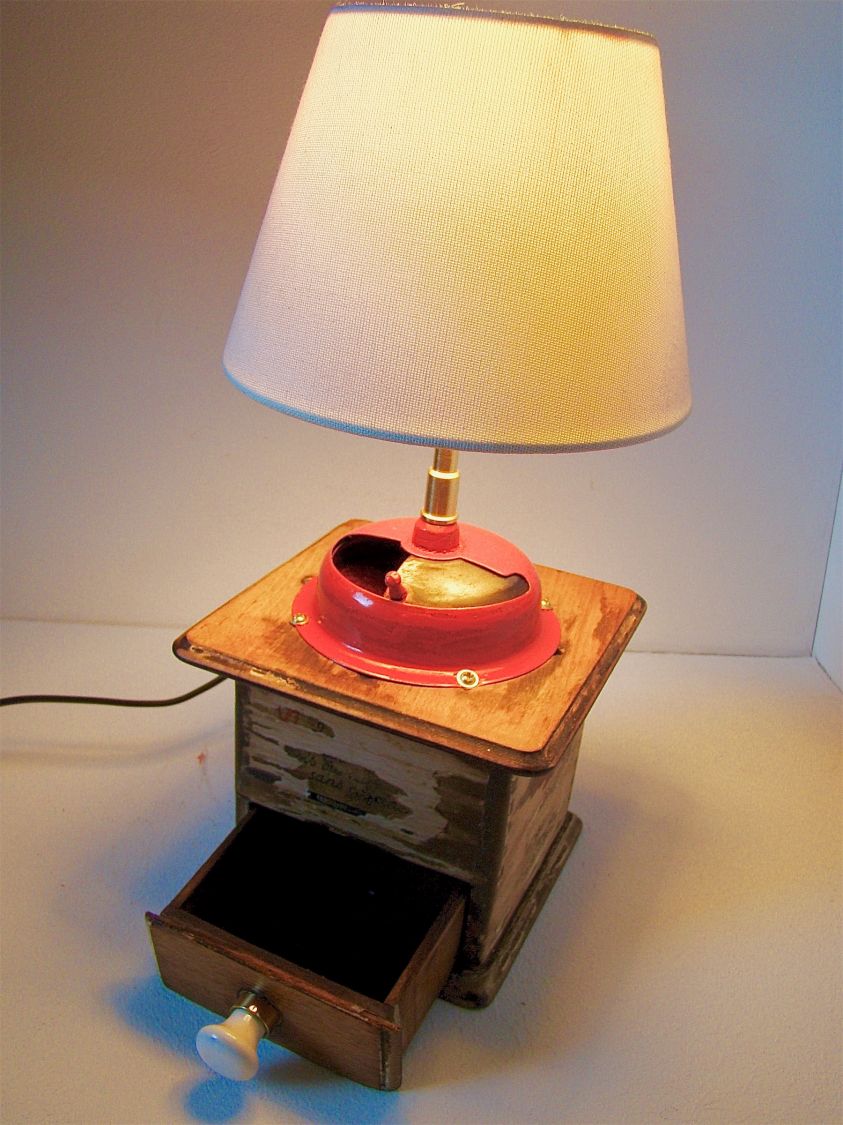 Old red coffee grinder lamp 