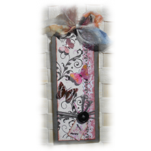 Remerciement toutes occasions carte tag shabby rétro tons gris rose lien tissu 