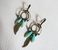 Boucles d'oreilles Créoles Plumes turquoises