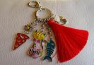 Keychain pendants Cat & mouse red pompon