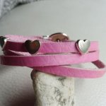 Bracelet cuir Rose 3 tours Coeurs