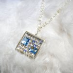 Square medallion pendant with Swarovski cabochons