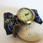 Kit montre bracelet tissus Wax africain bleu