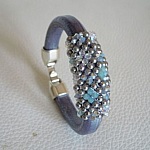 Bracelet cuir épais et perles Swarovski Bleu en kit