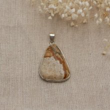 Cabochon pendant set in landscape jasper stone triangular shape