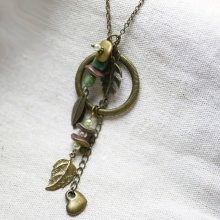Necklace with long pendant bohemian spirit and plant