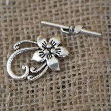 T clasp Hibiscus flower 30 mm silver plated