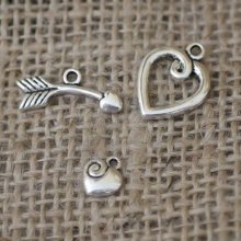 Heart, arrow and charm silver T-clasp